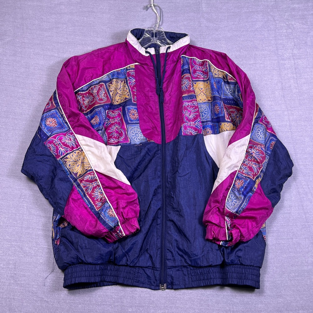 Bold Spirit VTG Windbreaker Colorblock Abstract Full Zip Jacket Wmns M Purple